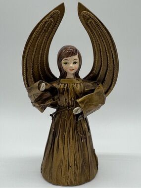 Vtg 1960s Paper Mache Angel Tree Topper Japan Gold Wall Hanging Christmas